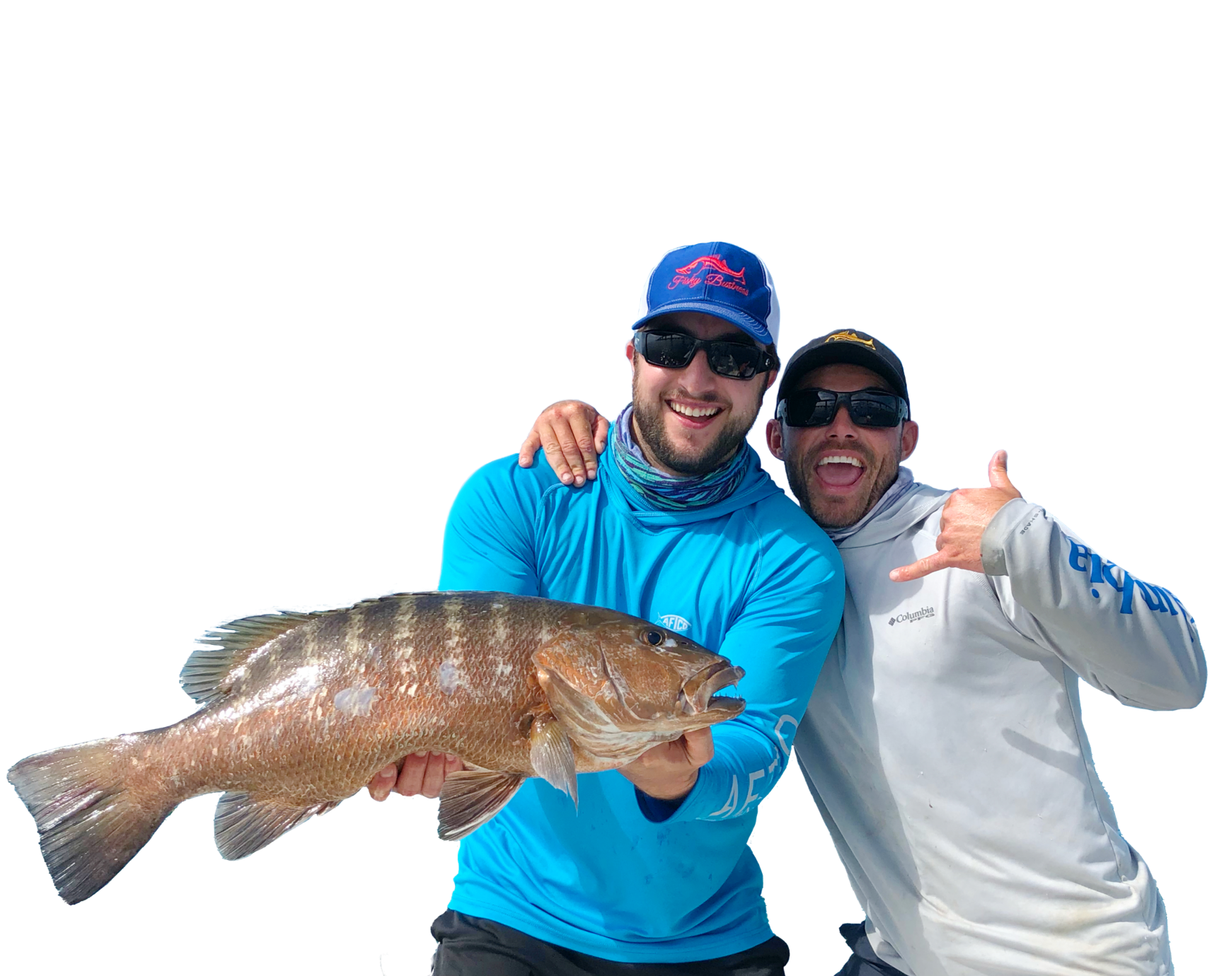 Adult male and Captain Drew posing with a fish, islamorada fishing charters